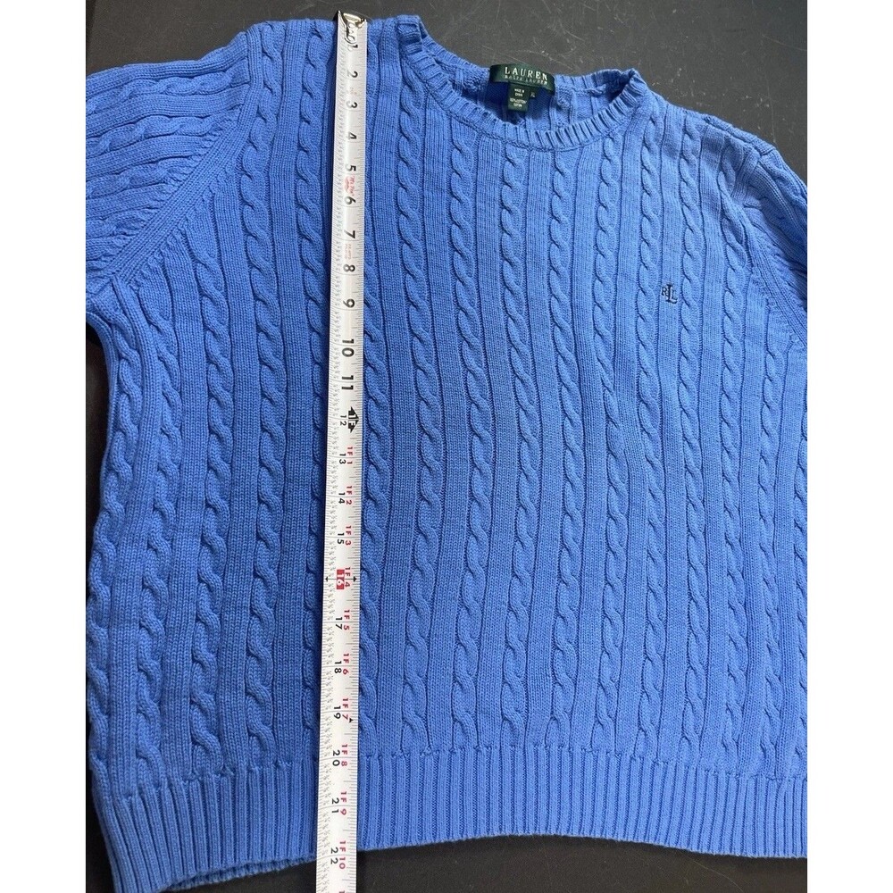Lauren Ralph Lauren Womens Blue Cable Knit Sweater XL Logo Crewneck Classic READ - Picture 8 of 14